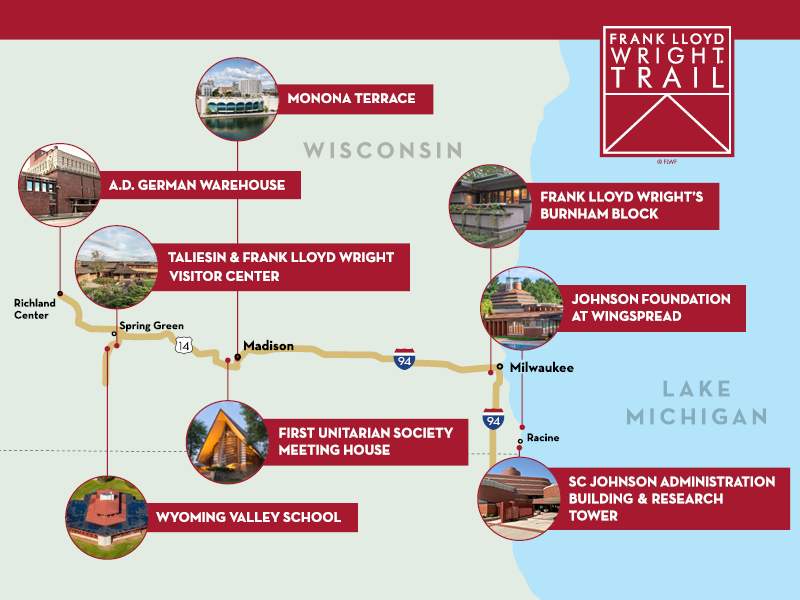 Map Frank Lloyd Wright Trail - Full